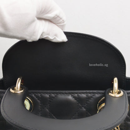 Dior Lady Dior Mini | Black Lambskin Light Gold Hardware-details
