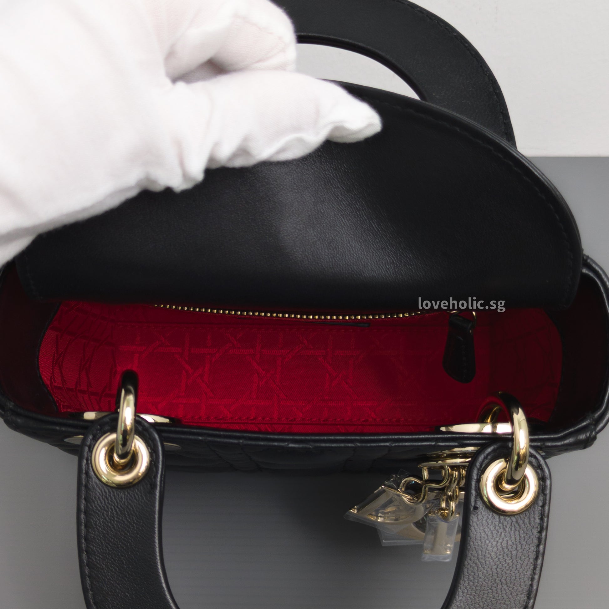 Dior Lady Dior Mini | Black Lambskin Light Gold Hardware-details