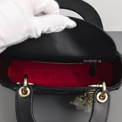 Dior Lady Dior Mini | Black Lambskin Light Gold Hardware-details