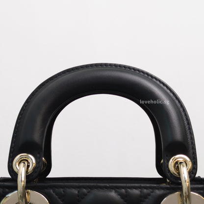 Dior Lady Dior Mini | Black Lambskin Light Gold Hardware-details