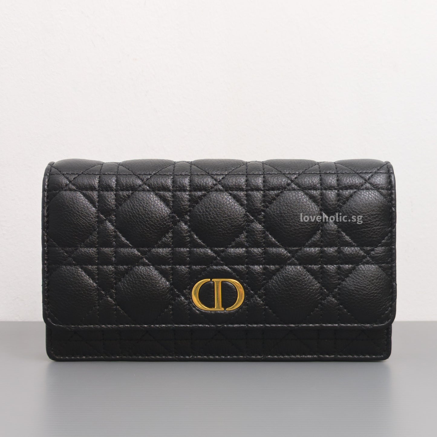 Dior Caro Pouch with Chain | Black Cannage Calfskin Gold Hardware-front1