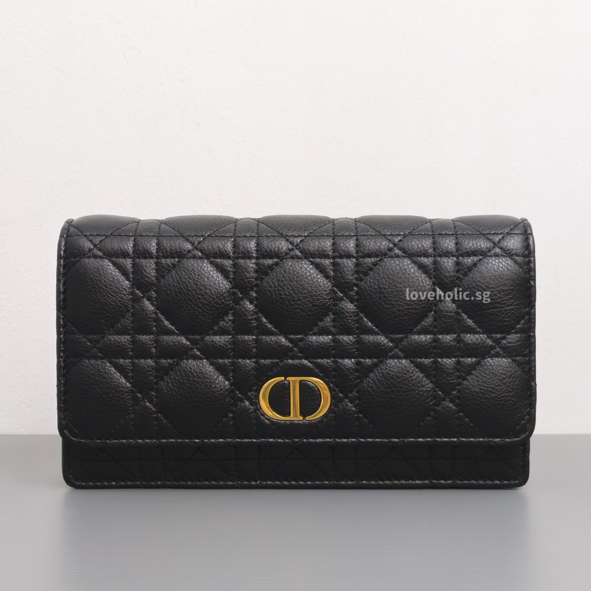 Dior Caro Pouch with Chain | Black Cannage Calfskin Gold Hardware-front1