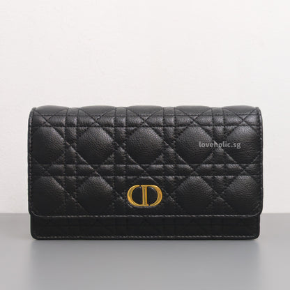 Dior Caro Pouch with Chain | Black Cannage Calfskin Gold Hardware-front1