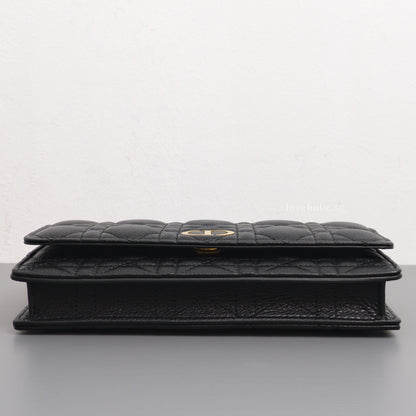 Dior Caro Pouch with Chain | Black Cannage Calfskin Gold Hardware-details