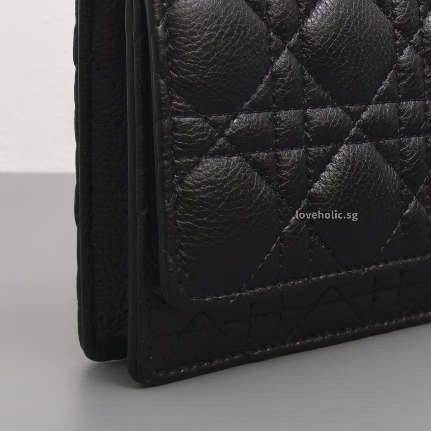 Dior Caro Pouch with Chain | Black Cannage Calfskin Gold Hardware-details