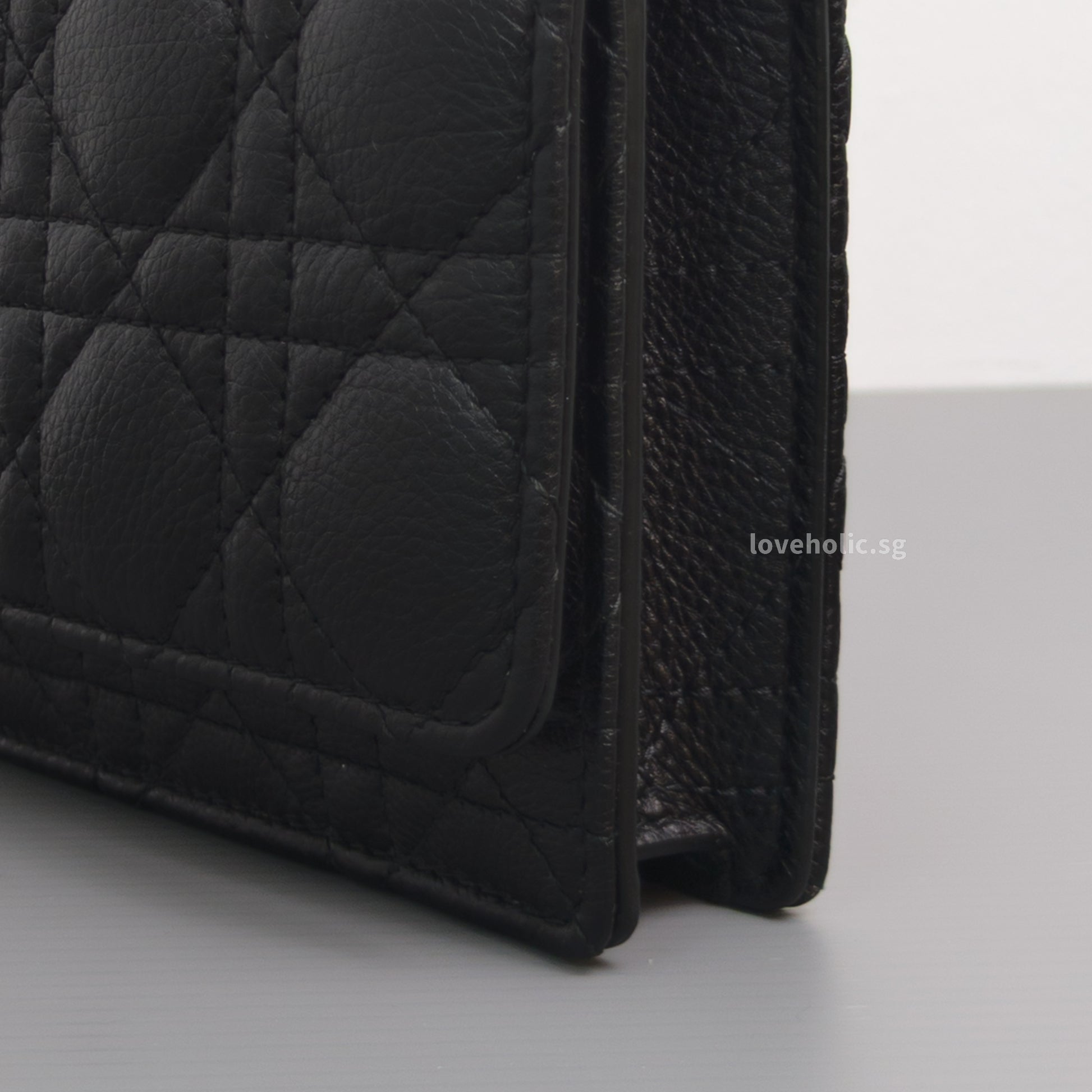Dior Caro Pouch with Chain | Black Cannage Calfskin Gold Hardware-details