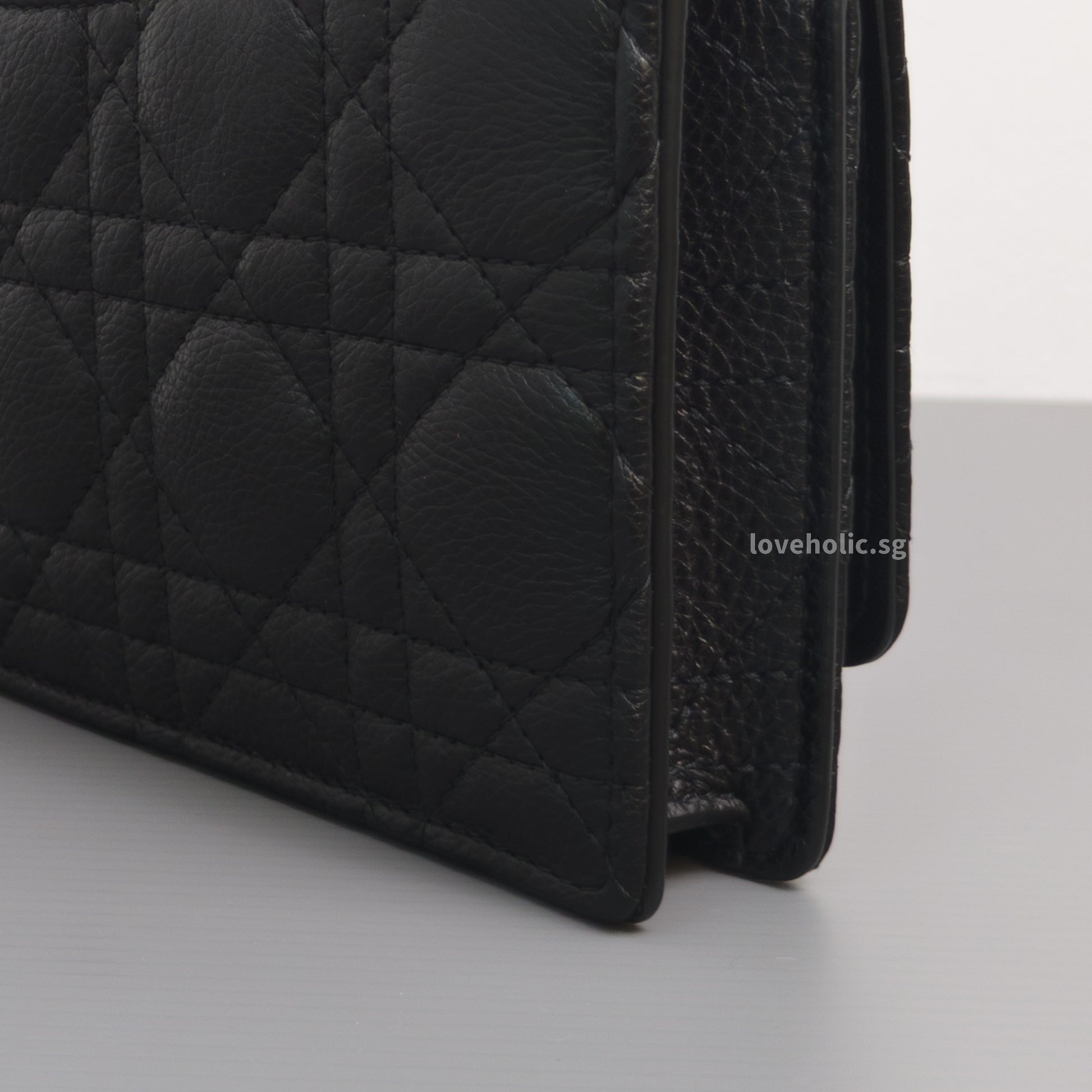 Dior Caro Pouch with Chain | Black Cannage Calfskin Gold Hardware-details