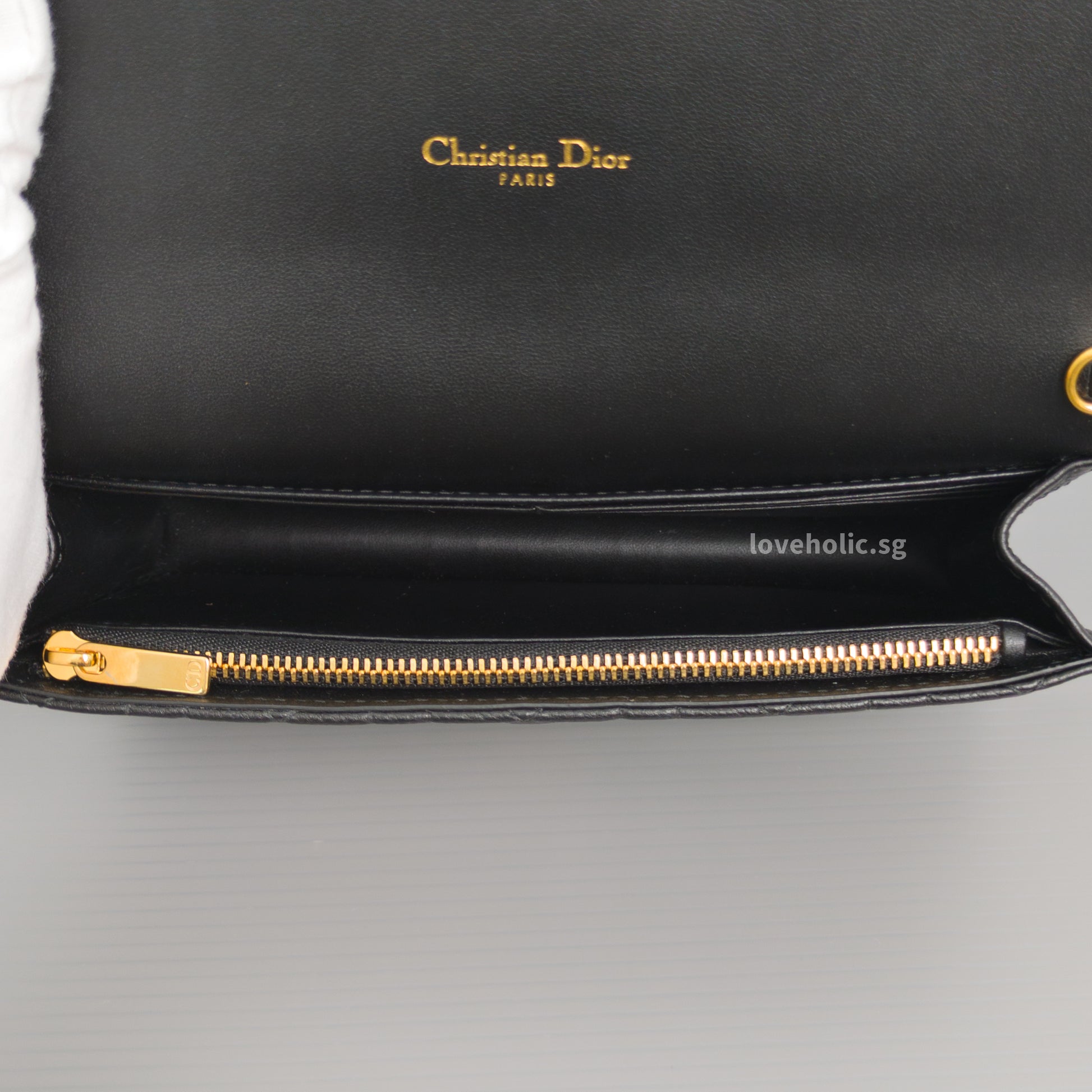 Dior Caro Pouch with Chain | Black Cannage Calfskin Gold Hardware-details