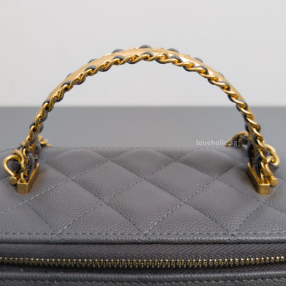 Chanel Top Handle Vanity On Chain 24A Grey Caviar Brushed Gold Hardware-back