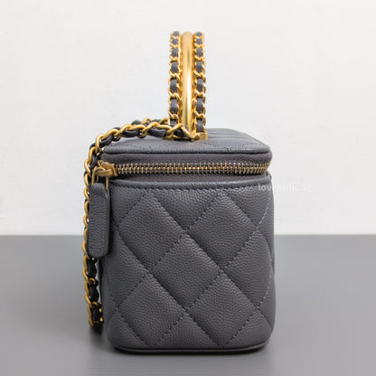 Chanel Top Handle Vanity On Chain 24A Grey Caviar Brushed Gold Hardware-details