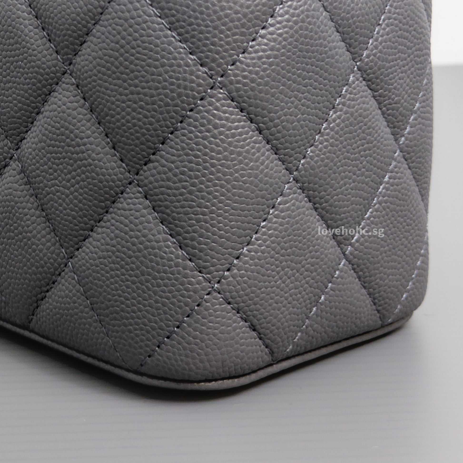 Chanel Top Handle Vanity On Chain 24A Grey Caviar Brushed Gold Hardware-details