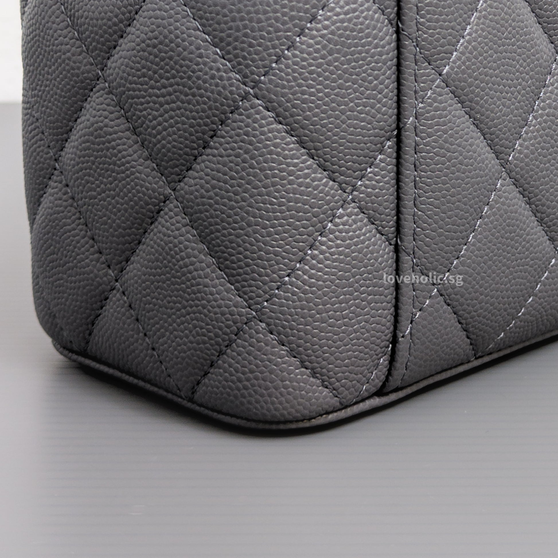 Chanel Top Handle Vanity On Chain 24A Grey Caviar Brushed Gold Hardware-details