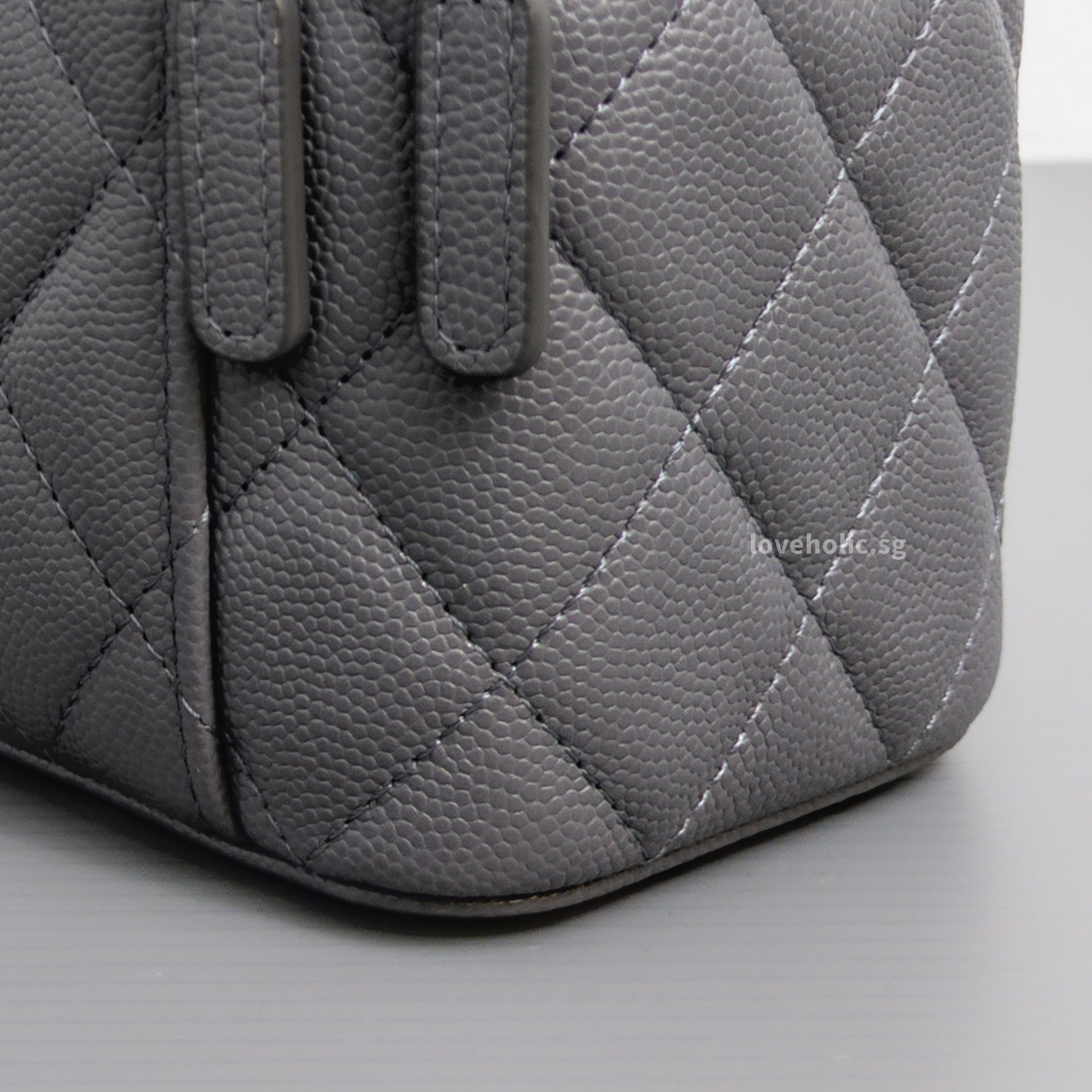 Chanel Top Handle Vanity On Chain 24A Grey Caviar Brushed Gold Hardware-details