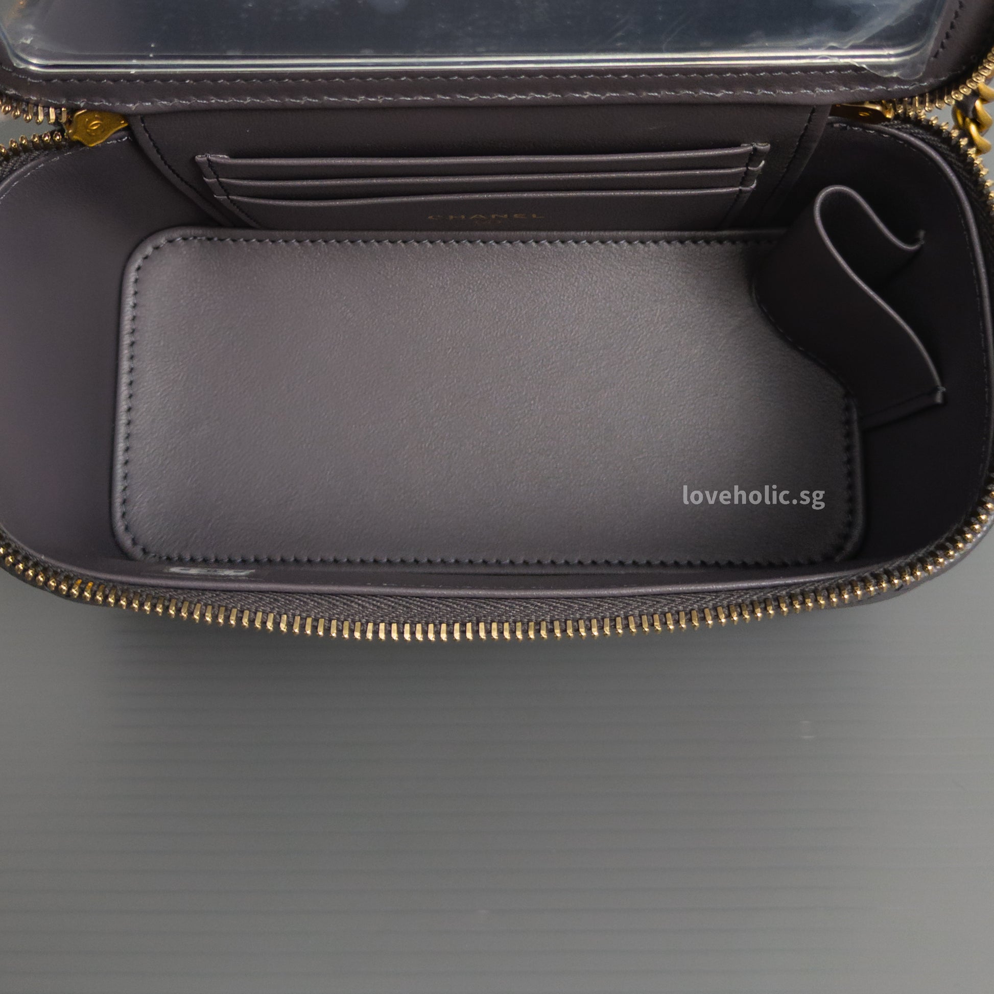 Chanel Top Handle Vanity On Chain 24A Grey Caviar Brushed Gold Hardware-details