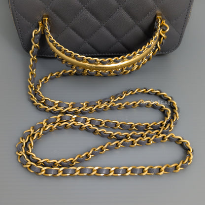 Chanel Top Handle Vanity On Chain 24A Grey Caviar Brushed Gold Hardware-details