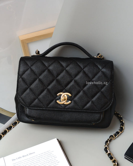 Chanel Business Affinity Flap Bag with Handle Medium | Black Caviar Light Gold Hardware-front