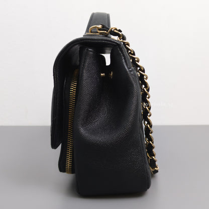 Chanel Business Affinity Flap Bag with Handle Medium | Black Caviar Light Gold Hardware-details