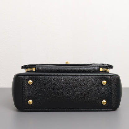 Chanel Business Affinity Flap Bag with Handle Medium | Black Caviar Light Gold Hardware-details