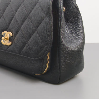 Chanel Business Affinity Flap Bag with Handle Medium | Black Caviar Light Gold Hardware-details