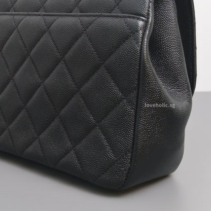 Chanel Business Affinity Flap Bag with Handle Medium | Black Caviar Light Gold Hardware-details