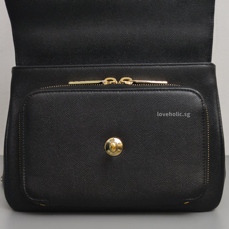 Chanel Business Affinity Flap Bag with Handle Medium | Black Caviar Light Gold Hardware-details