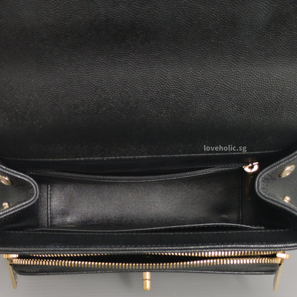 Chanel Business Affinity Flap Bag with Handle Medium | Black Caviar Light Gold Hardware-details