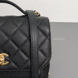Chanel Business Affinity Flap Bag with Handle Medium | Black Caviar Light Gold Hardware-details