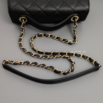 Chanel Business Affinity Flap Bag with Handle Medium | Black Caviar Light Gold Hardware-details