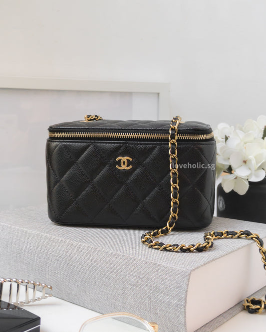 Chanel Vanity Bag with Chain Black Caviar Light Gold Hardware-front