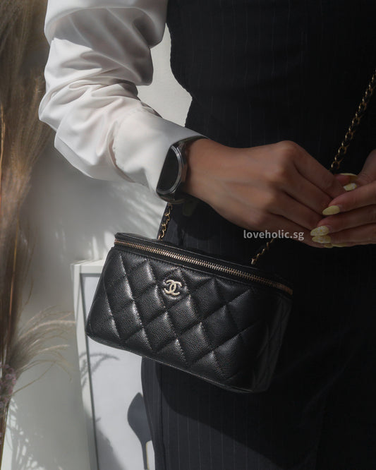 Chanel Vanity Bag with Chain Black Caviar Light Gold Hardware-model