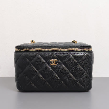Chanel Vanity Bag with Chain Black Caviar Light Gold Hardware-front1