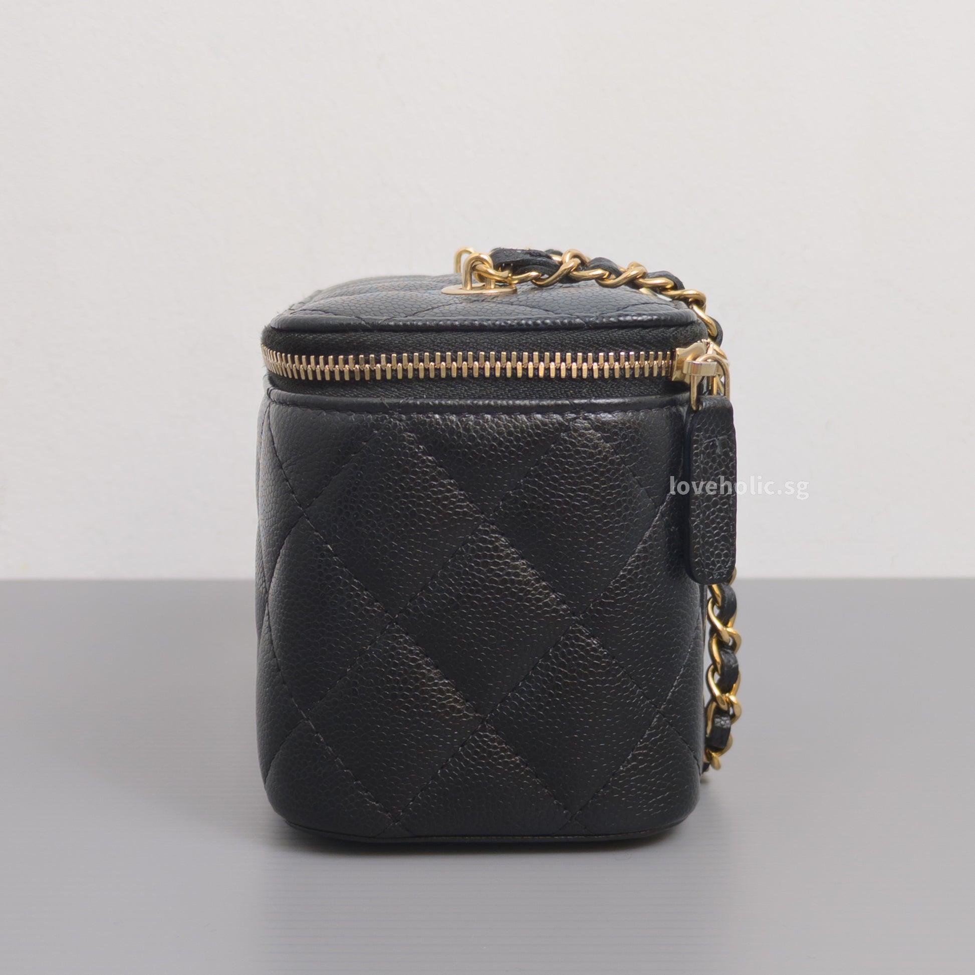 Chanel Vanity Bag with Chain Black Caviar Light Gold Hardware-details