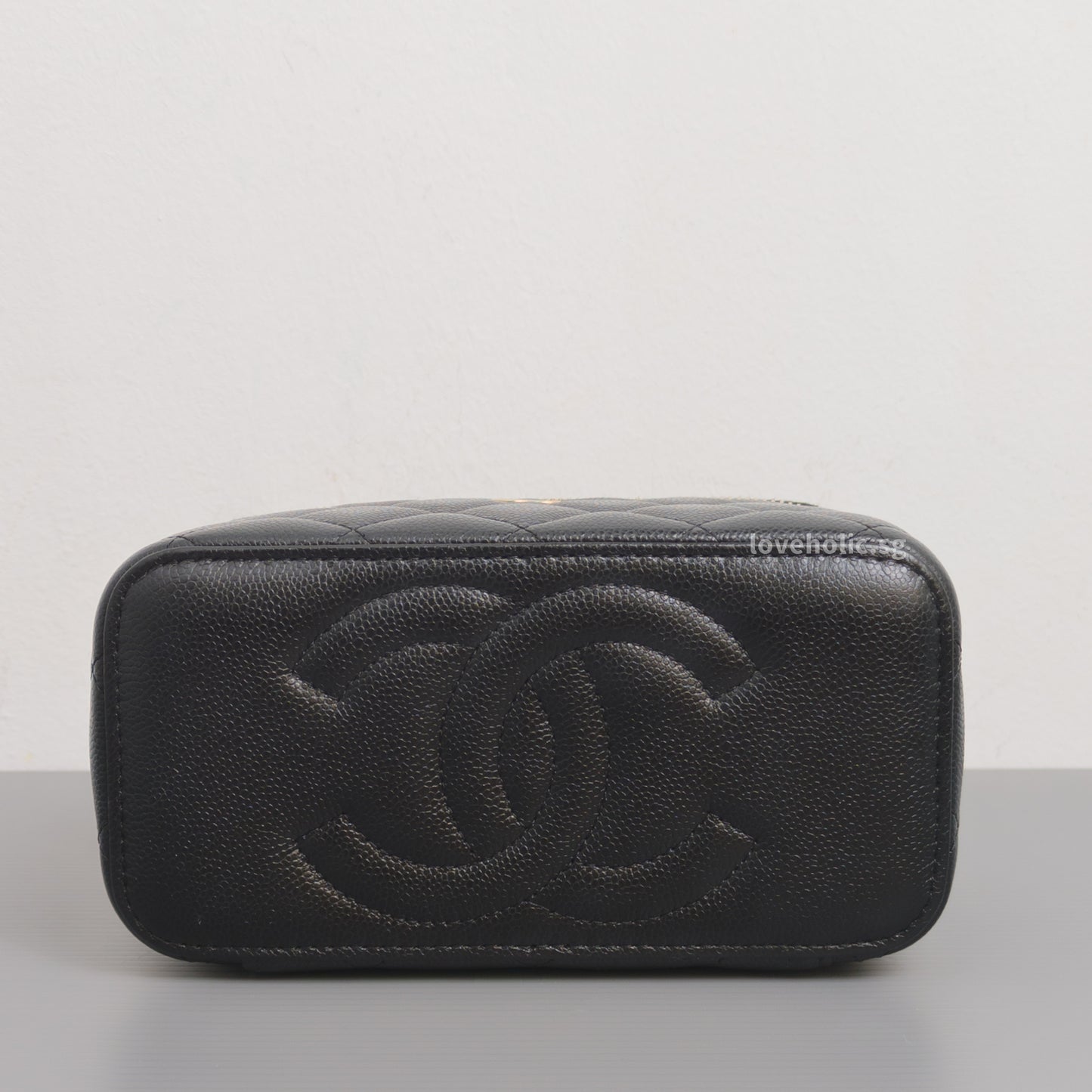 Chanel Vanity Bag with Chain Black Caviar Light Gold Hardware-details