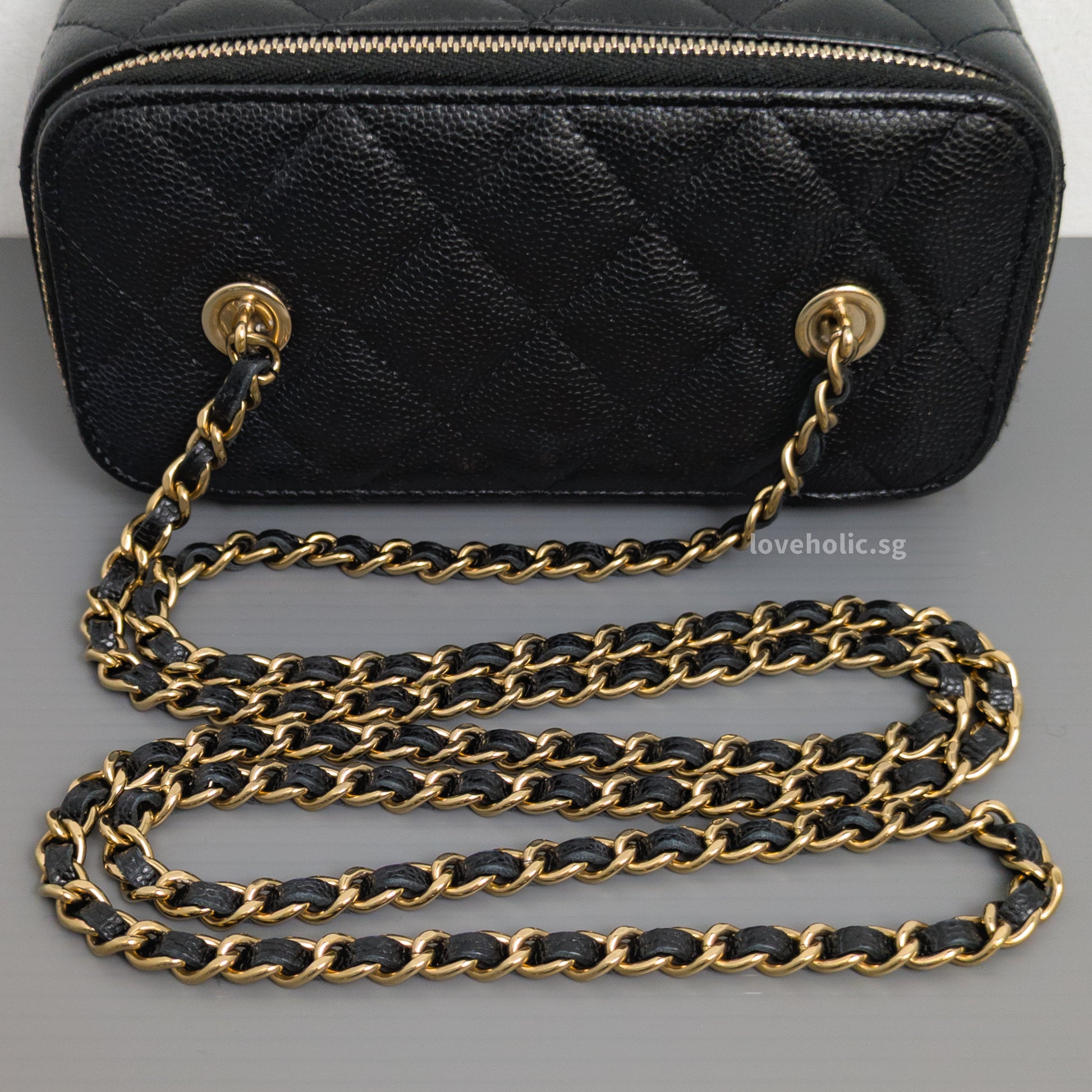 Chanel Vanity Bag with Chain Black Caviar Light Gold Hardware-details