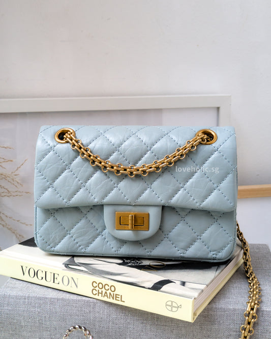 Chanel Reissue 2.55 Mini | Light Blue Calfskin Brushed Gold Hardware-front