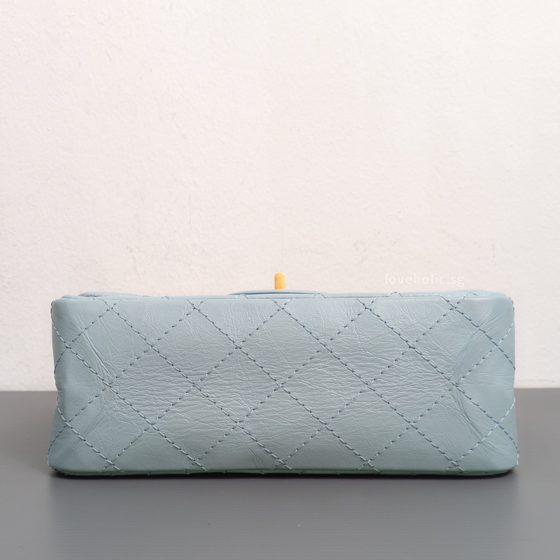 Chanel Reissue 2.55 Mini | Light Blue Calfskin Brushed Gold Hardware-details