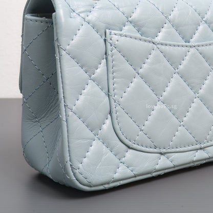 Chanel Reissue 2.55 Mini | Light Blue Calfskin Brushed Gold Hardware-details