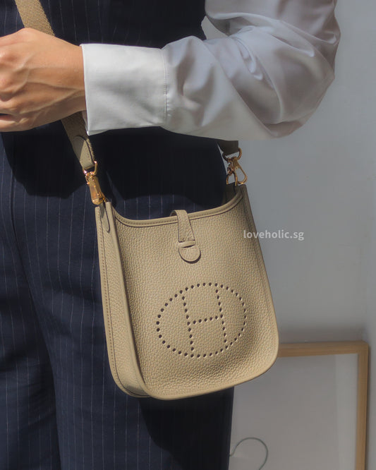 Hermes Mini Evelyne Beige Marfa 8Q Taurillon Clemence Gold Hardware-model