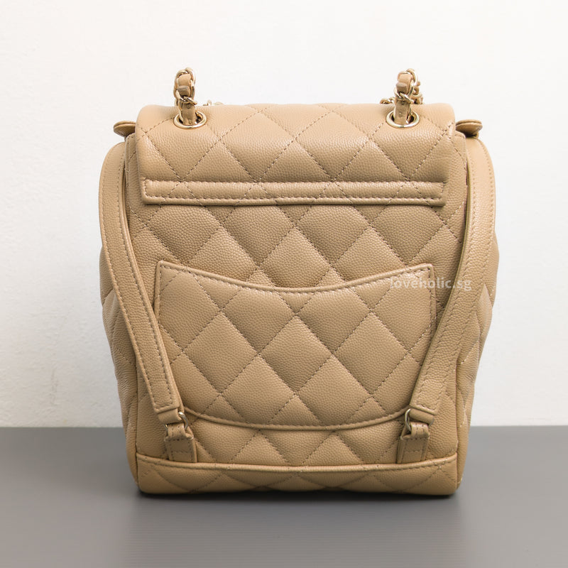 Chanel Urban Spirit Duma Mini | 24S Beige Caviar Light Gold Hardware-back