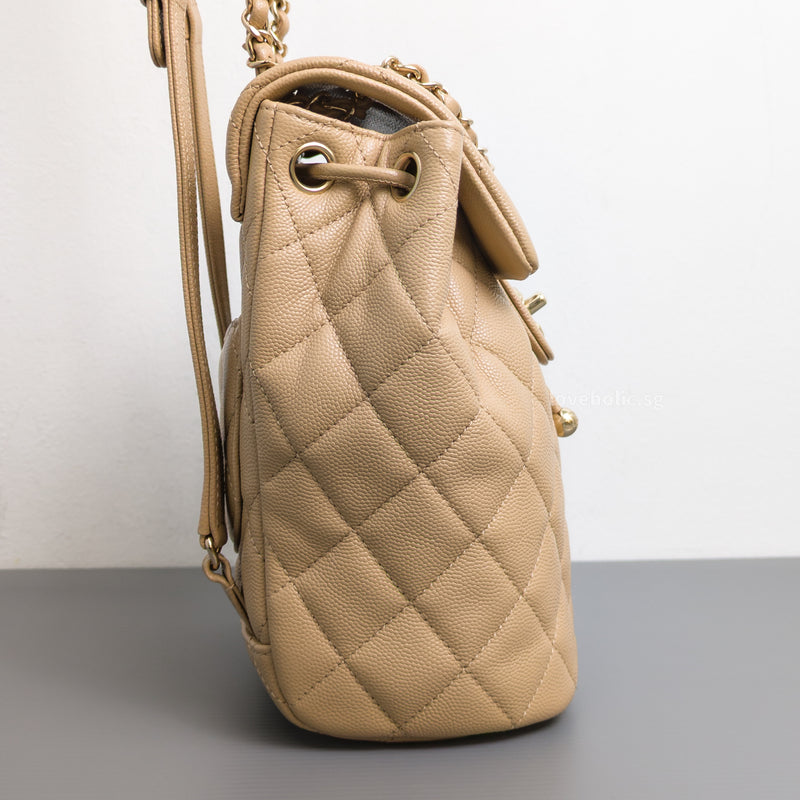 Chanel Urban Spirit Duma Mini | 24S Beige Caviar Light Gold Hardware-side