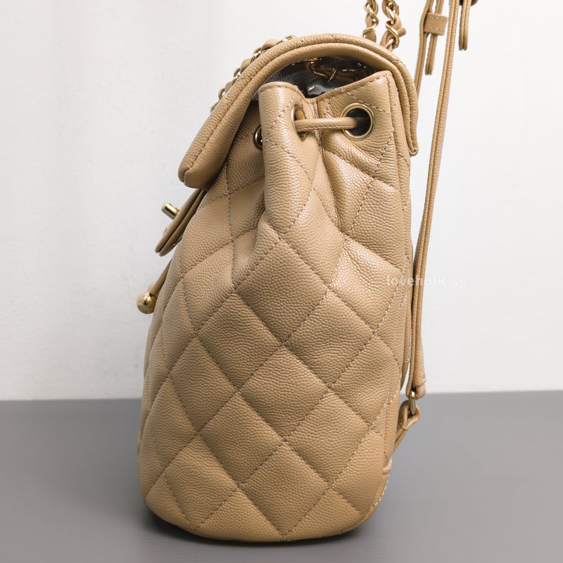 Chanel Urban Spirit Duma Mini | 24S Beige Caviar Light Gold Hardware-details