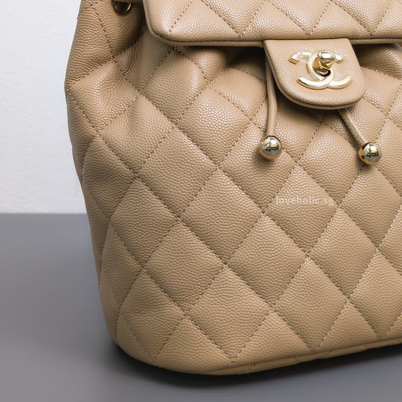 Chanel Urban Spirit Duma Mini | 24S Beige Caviar Light Gold Hardware-details