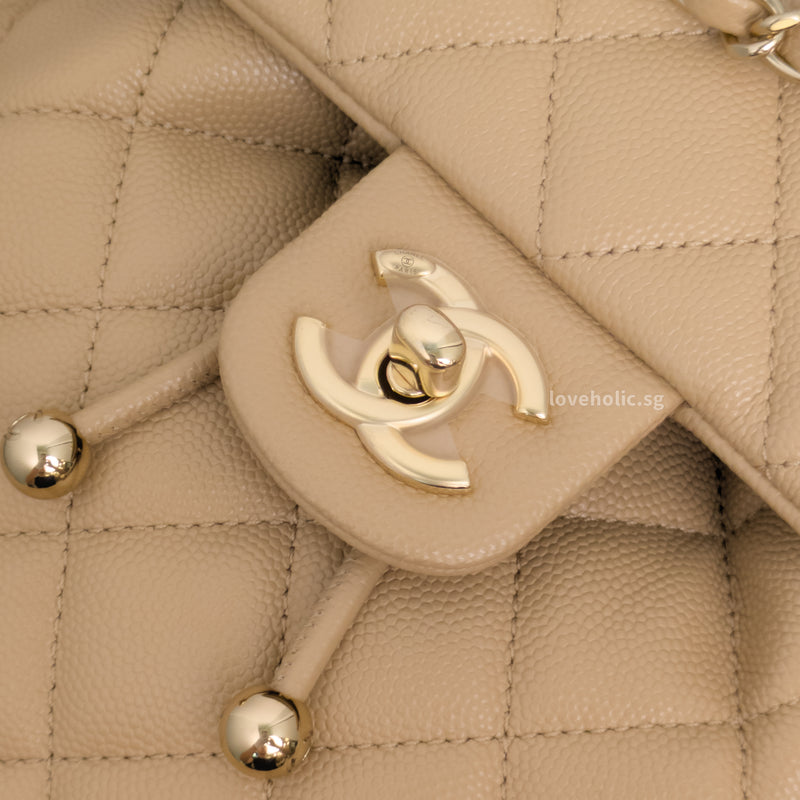 Chanel Urban Spirit Duma Mini | 24S Beige Caviar Light Gold Hardware-details