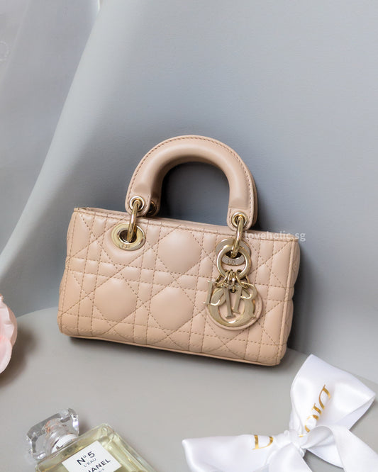 Dior Lady D-Joy Micro | Caramel Beige Lambskin Light Gold Hardware-front
