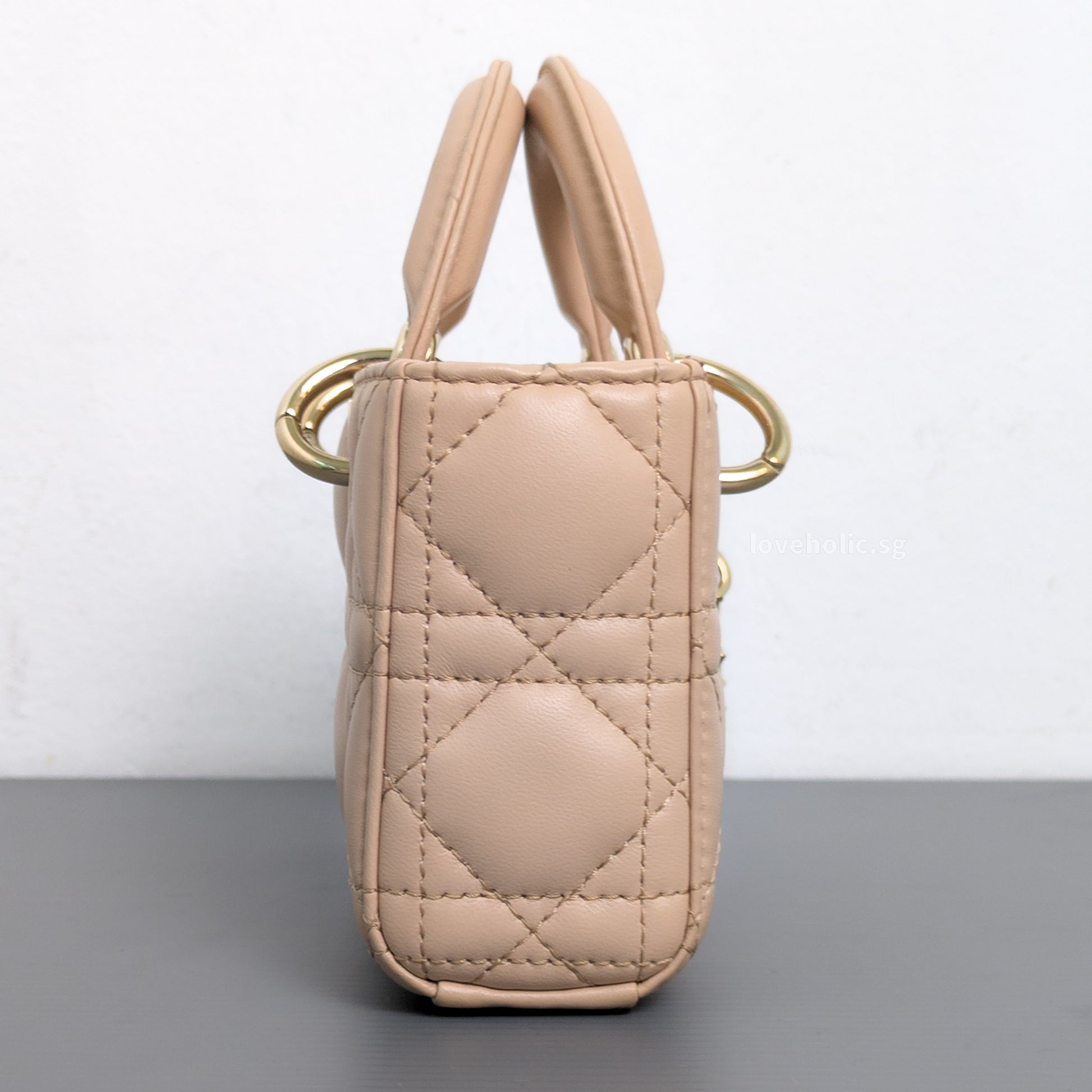 Dior Lady D-Joy Micro | Caramel Beige Lambskin Light Gold Hardware-side