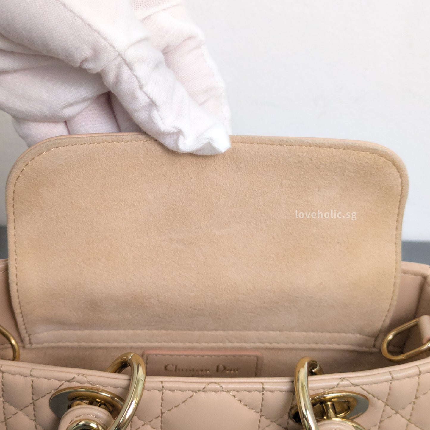 Dior Lady D-Joy Micro | Caramel Beige Lambskin Light Gold Hardware-details