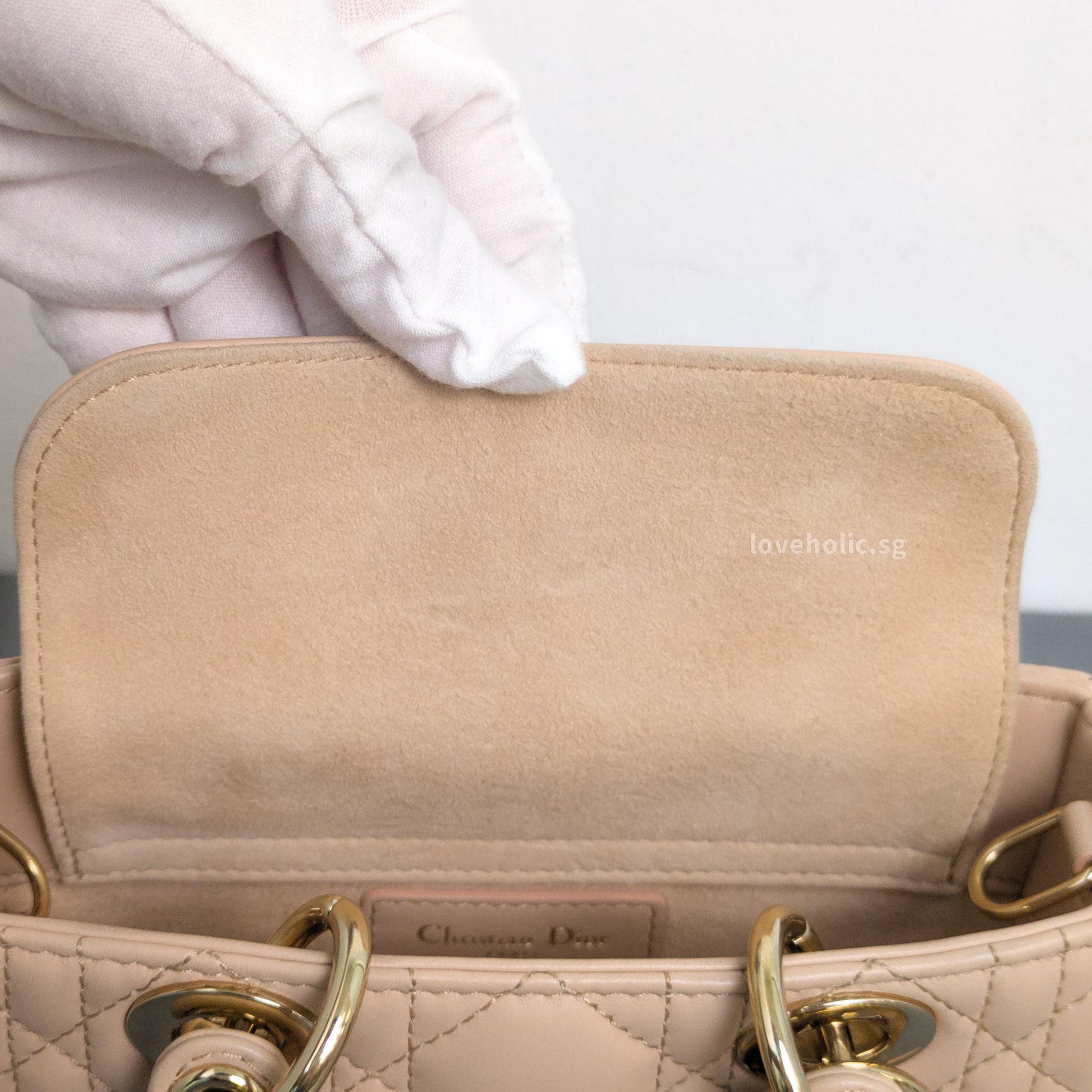 Dior Lady D-Joy Micro | Caramel Beige Lambskin Light Gold Hardware-details