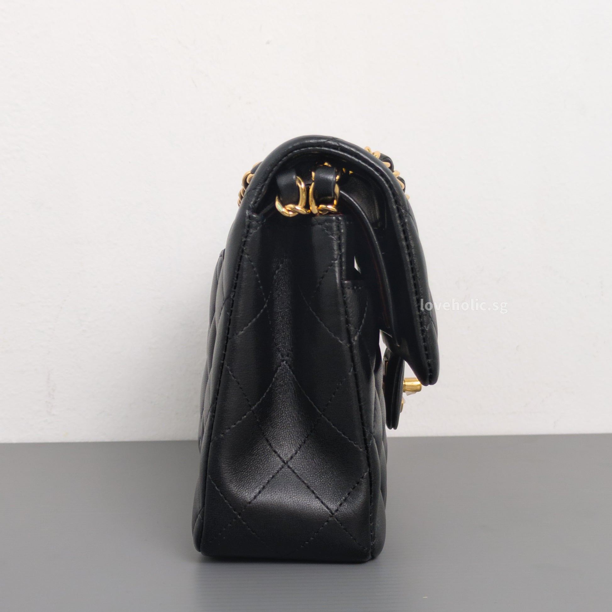 Chanel Classic Flap Small | Black Lambskin Gold Hardware-side