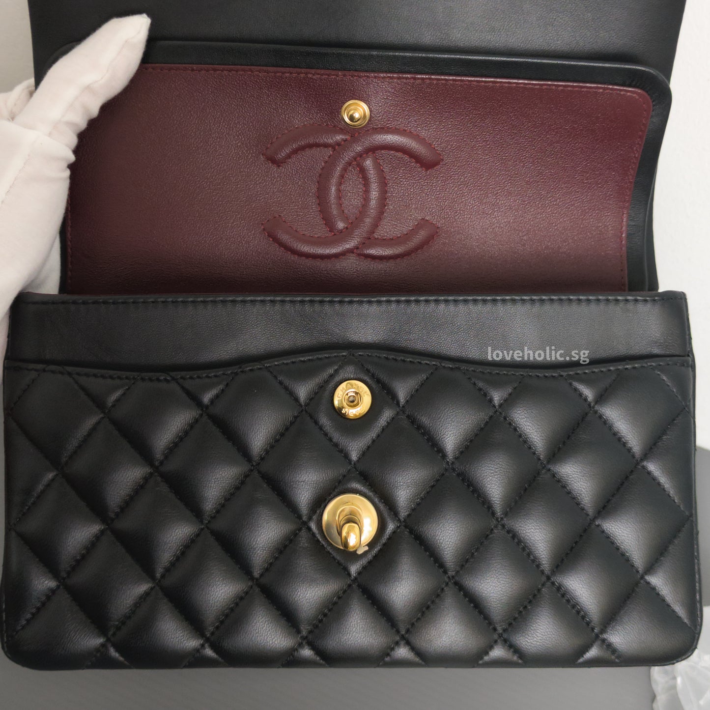 Chanel Classic Flap Small | Black Lambskin Gold Hardware-details