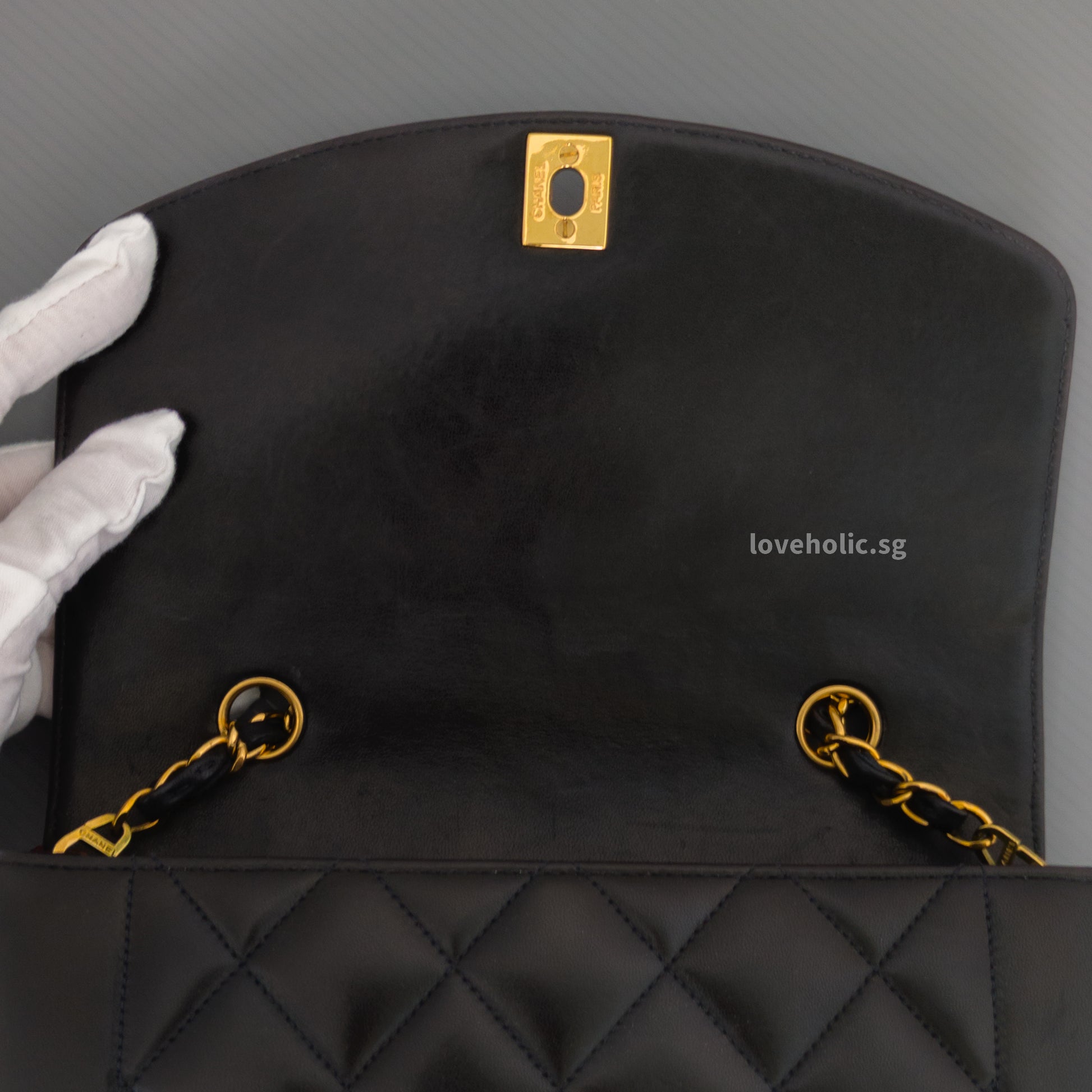 Chanel Diana Small | Black Lambskin 24K Gold Hardware-details